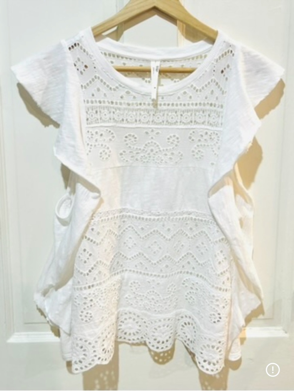 Anthropologie Ivory Eyelet Crochet Ruffle Lace Top Romantic Cottagecore Size S - Picture 3 of 9